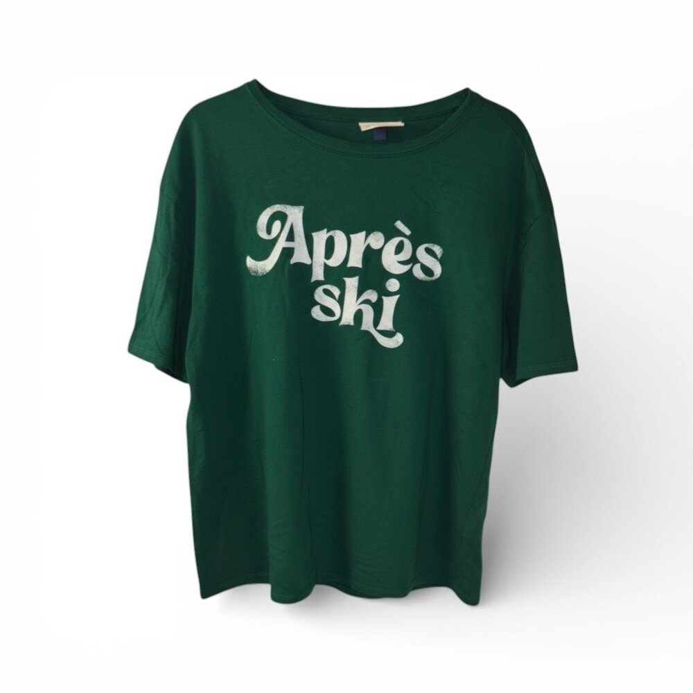 Universal Thread Après Ski Graphic T-Shirt Women’s M Green Short Sleeve Tee - Picture 2 of 3